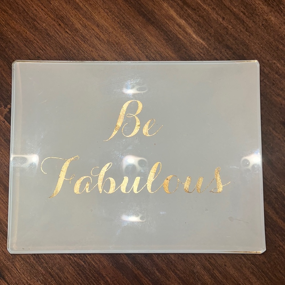 Light blue and gold glass beauty tray